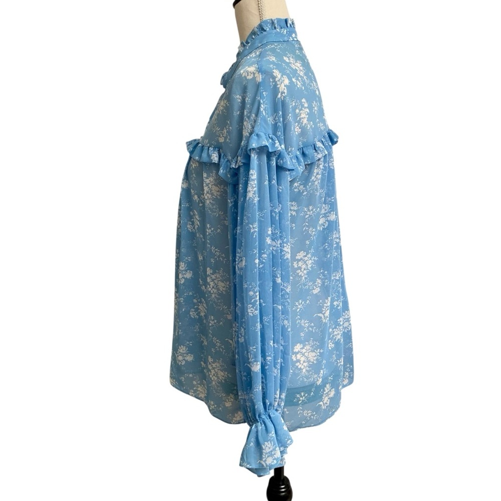 Zara Blue Floral Ruffle Button Front Blouse Size S - Picture 10 of 16